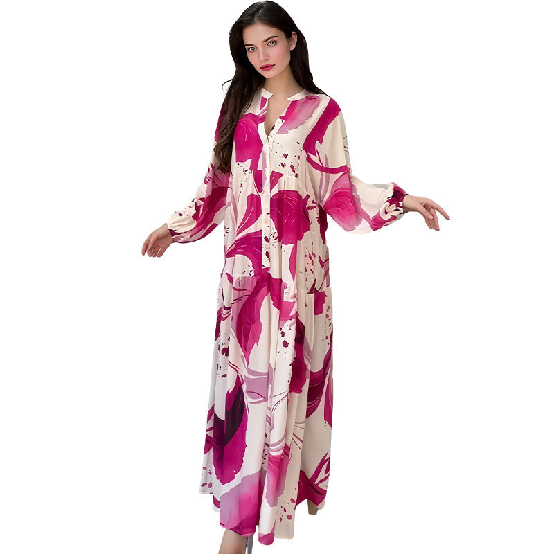 🌸50% RABATT! 💃 Blommig klänning för kvinnor Maxi med v-flame urringning