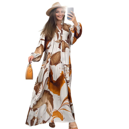 🌸50% RABATT! 💃 Blommig klänning för kvinnor Maxi med v-flame urringning