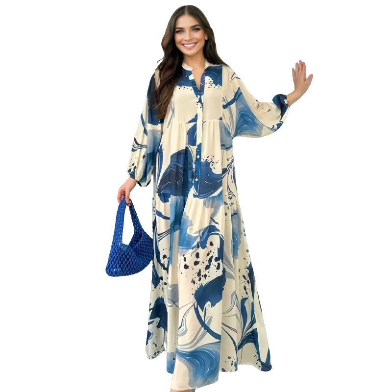 🌸50% RABATT! 💃 Blommig klänning för kvinnor Maxi med v-flame urringning