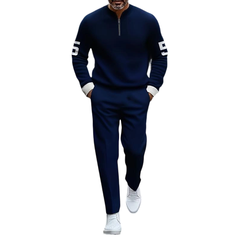 👕 50% REA! 🔥 2-delars Set för Herrar – Halvzips-overdel & Byxa, Sportig & Bekväm Look för Vardagen 👖