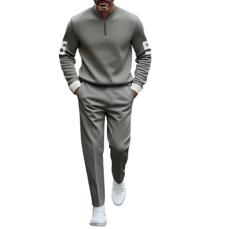 👕 50% REA! 🔥 2-delars Set för Herrar – Halvzips-overdel & Byxa, Sportig & Bekväm Look för Vardagen 👖
