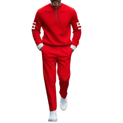 👕 50% REA! 🔥 2-delars Set för Herrar – Halvzips-overdel & Byxa, Sportig & Bekväm Look för Vardagen 👖