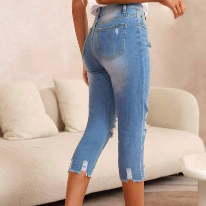 Kvinnors Ript Tvättad Raw Hem Jeans