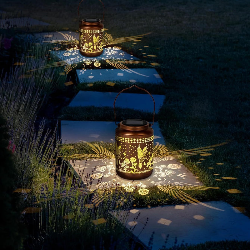 Solar kolibri lantern för trädgårdsinredning