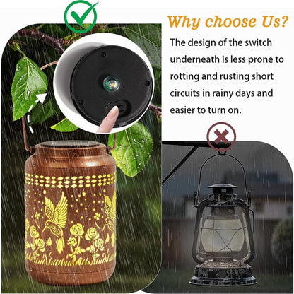 Solar kolibri lantern för trädgårdsinredning
