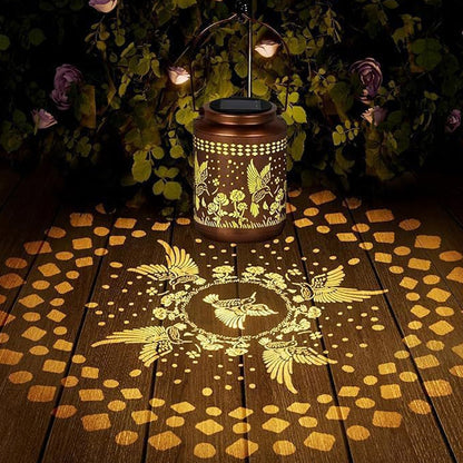 Solar kolibri lantern för trädgårdsinredning