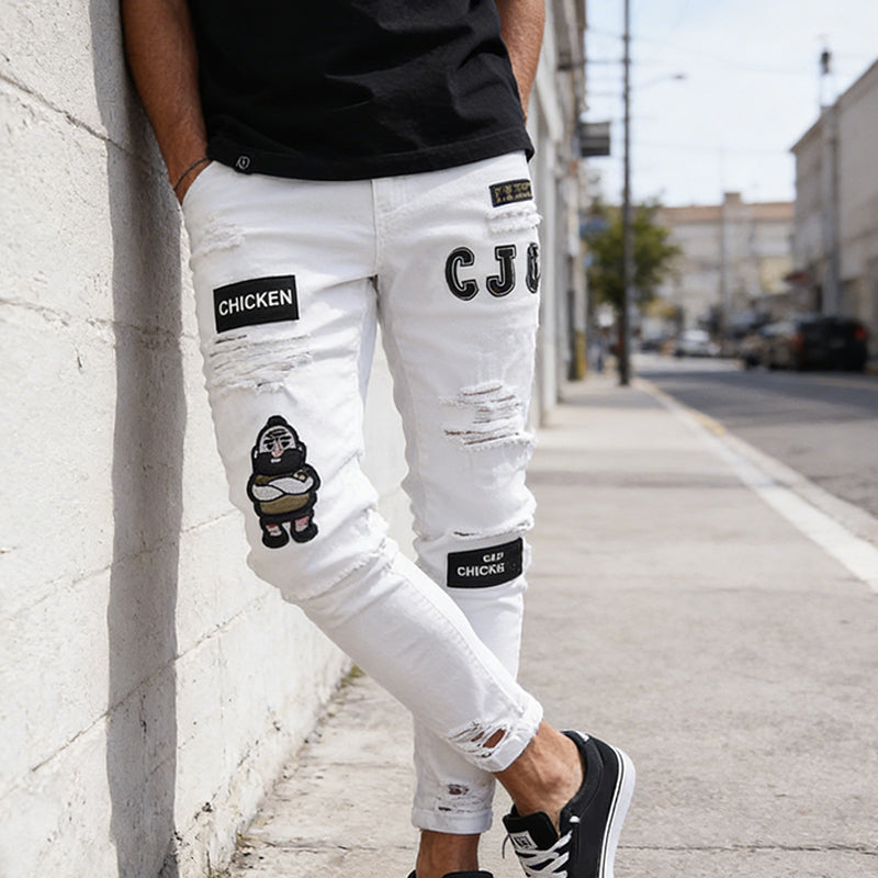 🔥 50% RABATT NU! 👖 Herrar slim jeans med rev – Modersmål lappar & hållbart denim 🎨👟