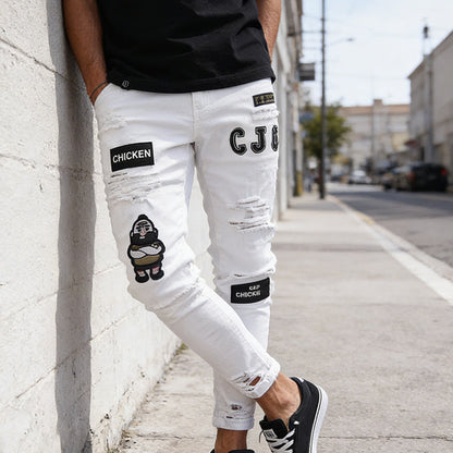 🔥 50% RABATT NU! 👖 Herrar slim jeans med rev – Modersmål lappar & hållbart denim 🎨👟
