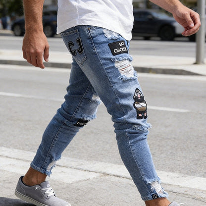 🔥 50% RABATT NU! 👖 Herrar slim jeans med rev – Modersmål lappar & hållbart denim 🎨👟