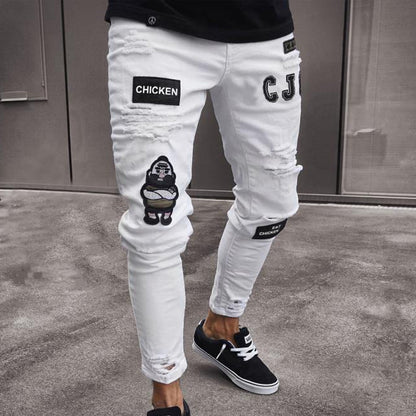 🔥 50% RABATT NU! 👖 Herrar slim jeans med rev – Modersmål lappar & hållbart denim 🎨👟