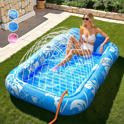 🏊 50% RABATT! 🥳 Uppblåsbar Solsäng med Automatisk Spraykylnö & Avtagbar Kudde – Dryckeshållare & Säkerhetshandtag – Perfekt för Trädgård, Pool eller Strand – Idealisk för Två Vuxna 💦
