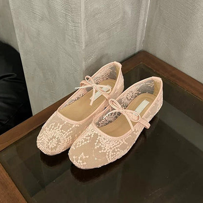 Eleganta ballerinaskor i mesh med rosett
