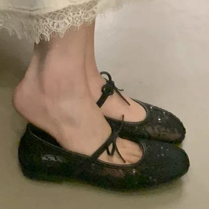 Eleganta ballerinaskor i mesh med rosett