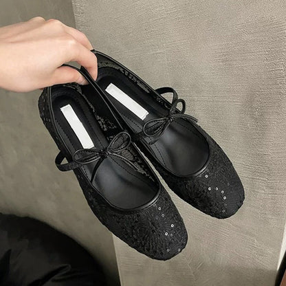 Eleganta ballerinaskor i mesh med rosett
