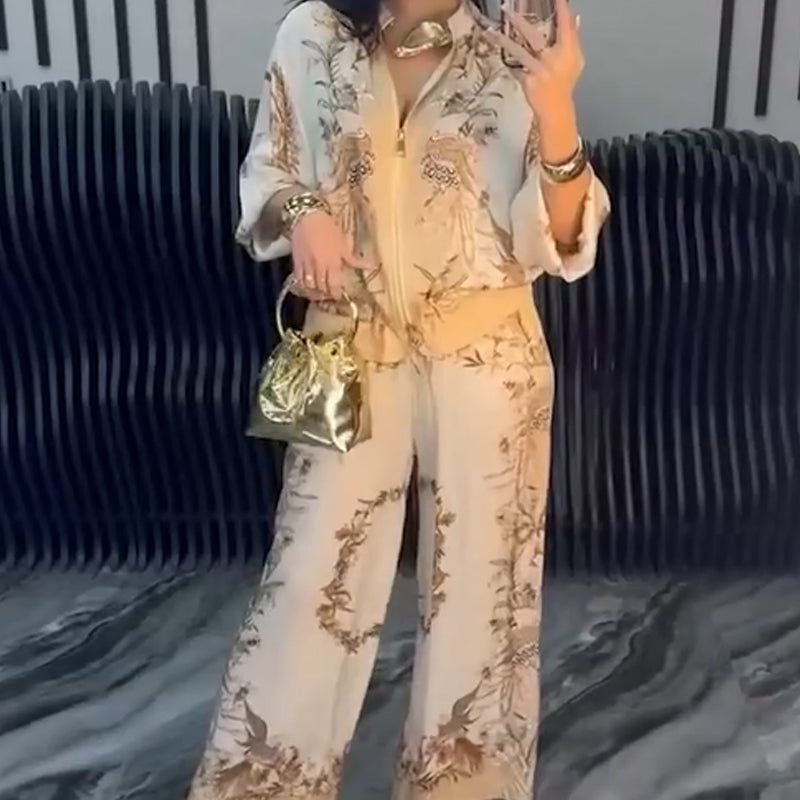 👗 50% RABATT! 🔥Elegant tvådelat set med dragkedja för kvinnor
