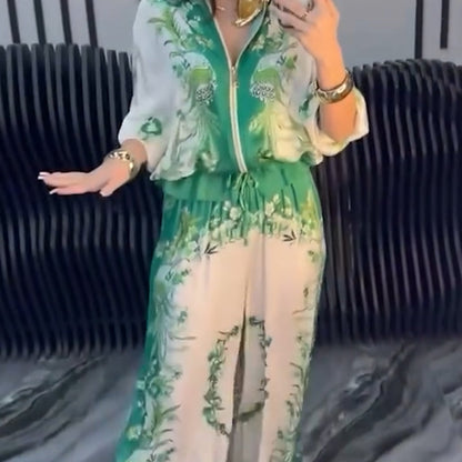 👗 50% RABATT! 🔥Elegant tvådelat set med dragkedja för kvinnor