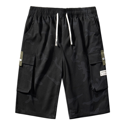 Herr camo cargoshorts med dragsko i midjan