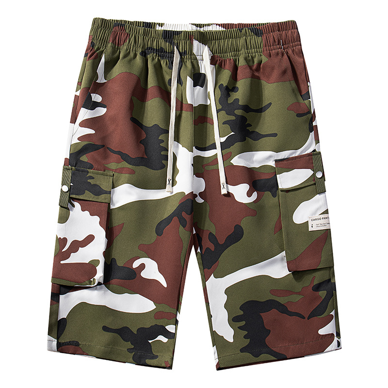 Herr camo cargoshorts med dragsko i midjan