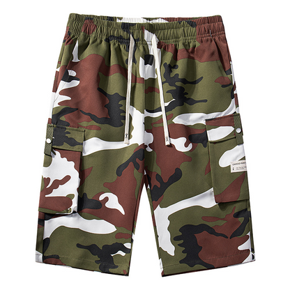 Herr camo cargoshorts med dragsko i midjan