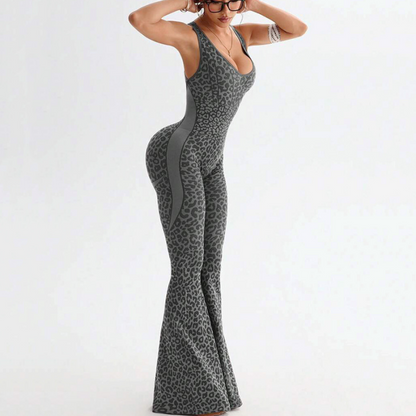 Damens cheetahprint-träningsjumpsuit med inbyggd brasskjorta