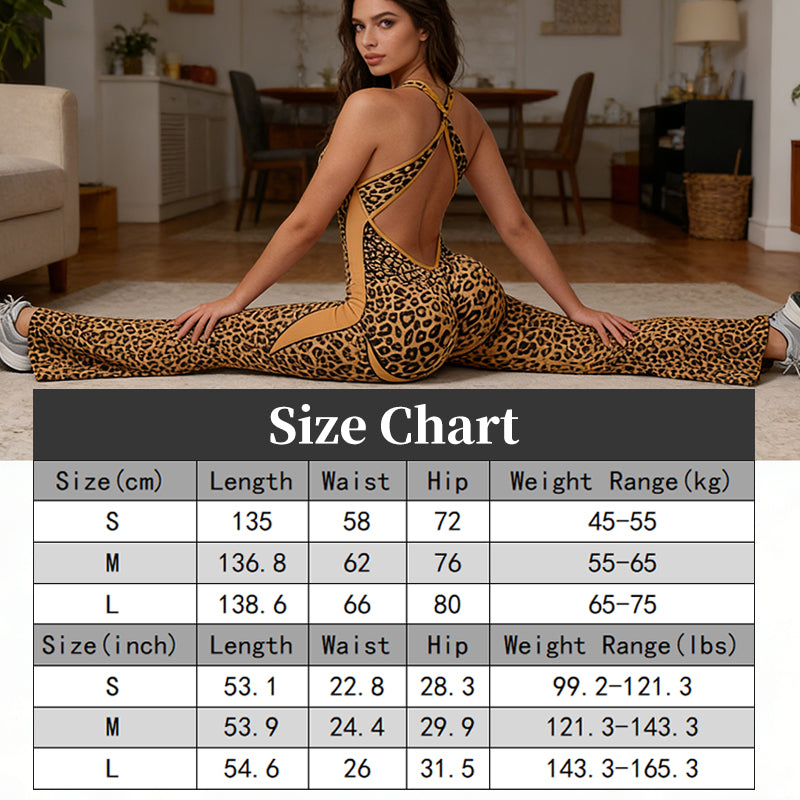 Damens cheetahprint-träningsjumpsuit med inbyggd brasskjorta