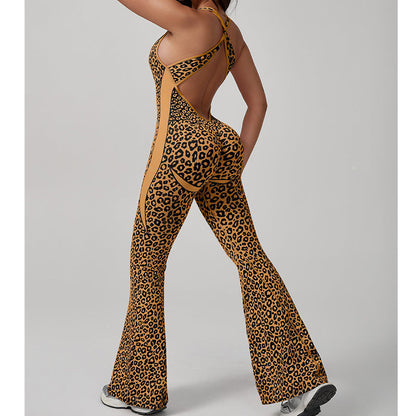 Damens cheetahprint-träningsjumpsuit med inbyggd brasskjorta
