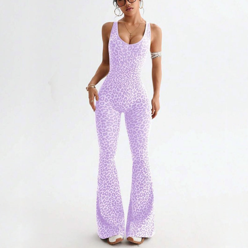 Damens cheetahprint-träningsjumpsuit med inbyggd brasskjorta