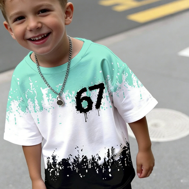 Pojkars set med 3D-tryckt t-shirt och shorts