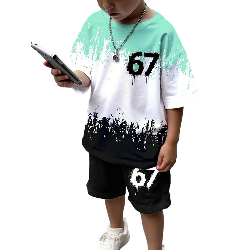 Pojkars set med 3D-tryckt t-shirt och shorts
