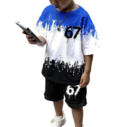 Pojkars set med 3D-tryckt t-shirt och shorts
