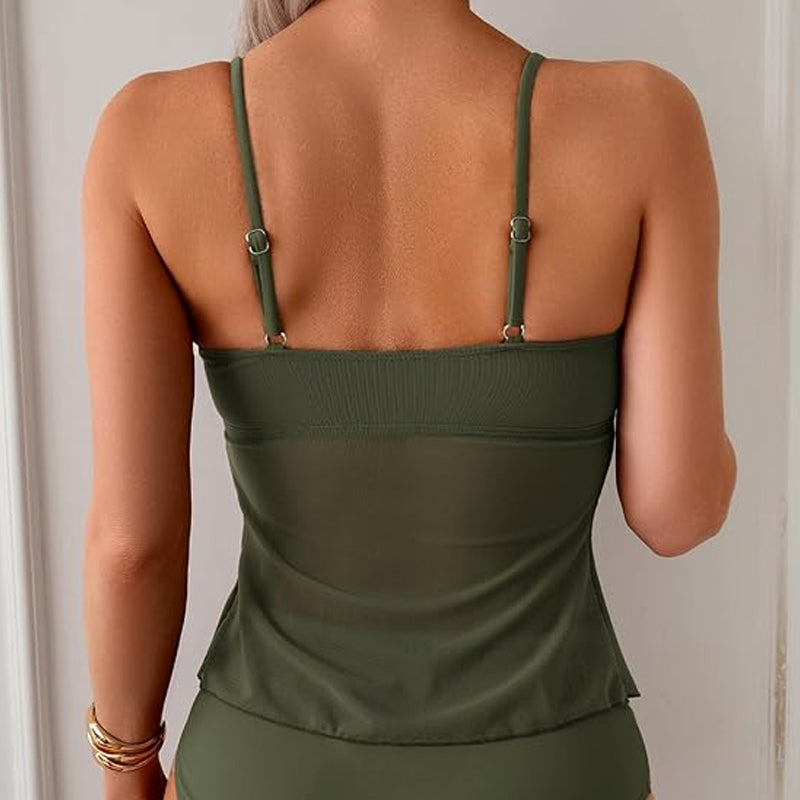 Tankini-set i mesh med knytning framtill och högmidjade underdelar