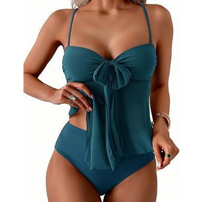 Tankini-set i mesh med knytning framtill och högmidjade underdelar