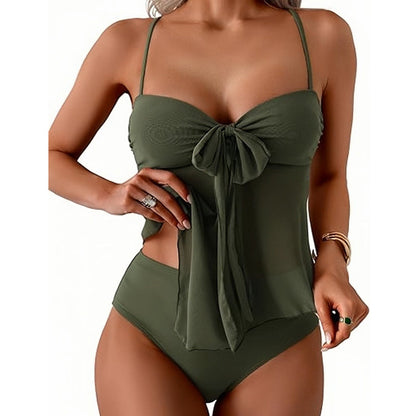 Tankini-set i mesh med knytning framtill och högmidjade underdelar