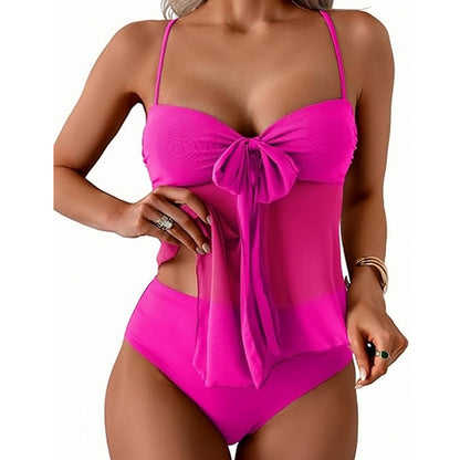 Tankini-set i mesh med knytning framtill och högmidjade underdelar