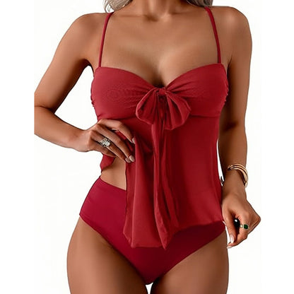 Tankini-set i mesh med knytning framtill och högmidjade underdelar