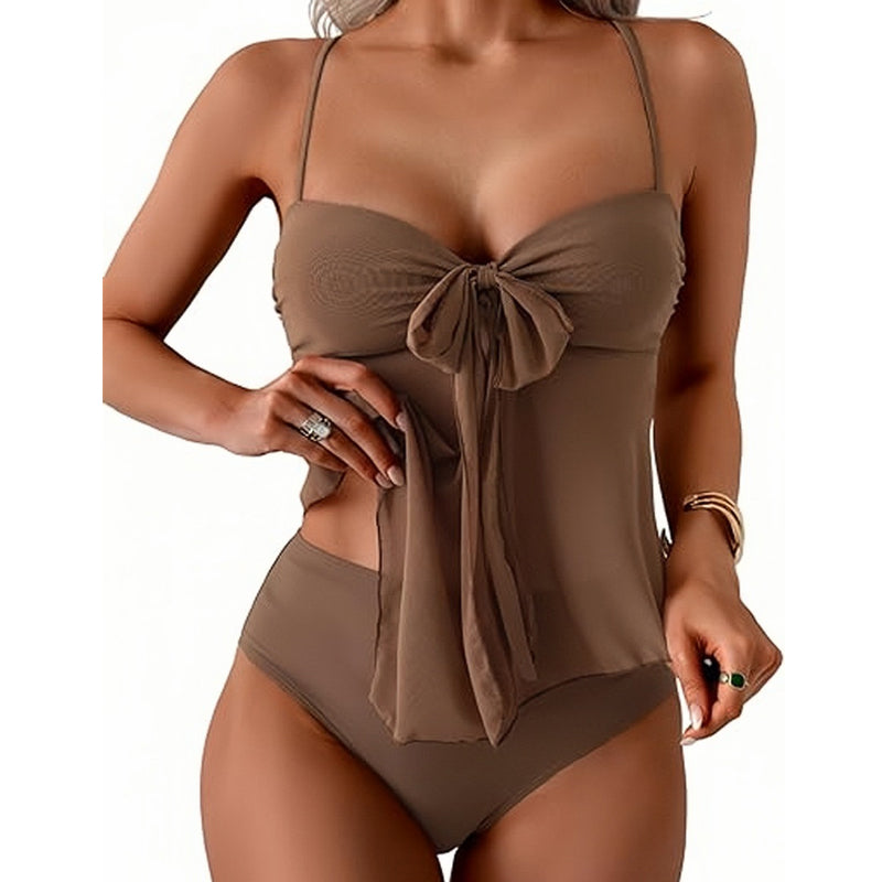 Tankini-set i mesh med knytning framtill och högmidjade underdelar