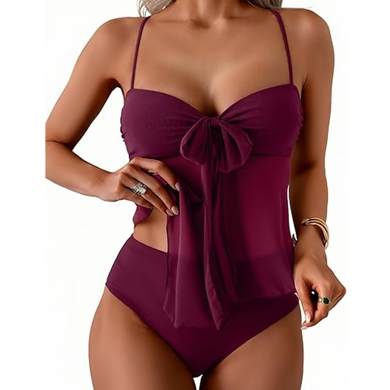 Tankini-set i mesh med knytning framtill och högmidjade underdelar