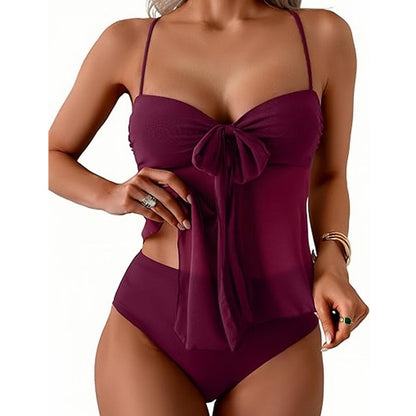 Tankini-set i mesh med knytning framtill och högmidjade underdelar
