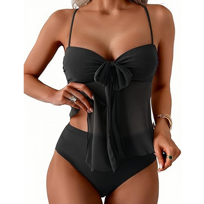 Tankini-set i mesh med knytning framtill och högmidjade underdelar