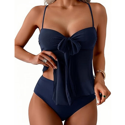 Tankini-set i mesh med knytning framtill och högmidjade underdelar