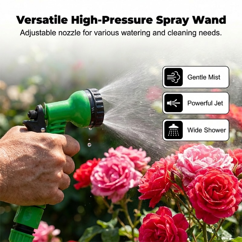 Utdragbar trädgårdsslang rulle med spray munstycke