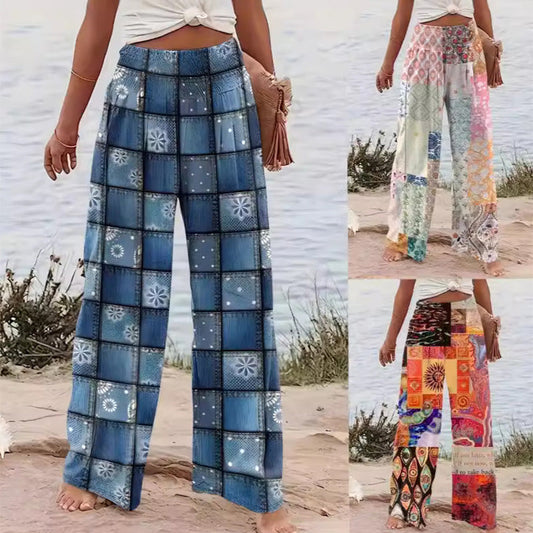 Patchwork-Damenhose med långt ben
