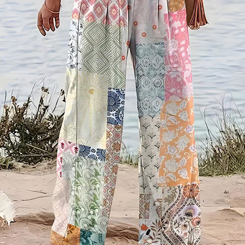 Patchwork-Damenhose med långt ben
