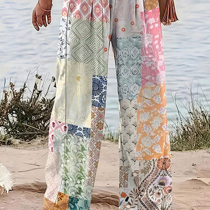Patchwork-Damenhose med långt ben