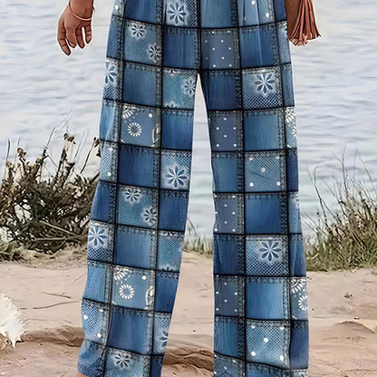 Patchwork-Damenhose med långt ben