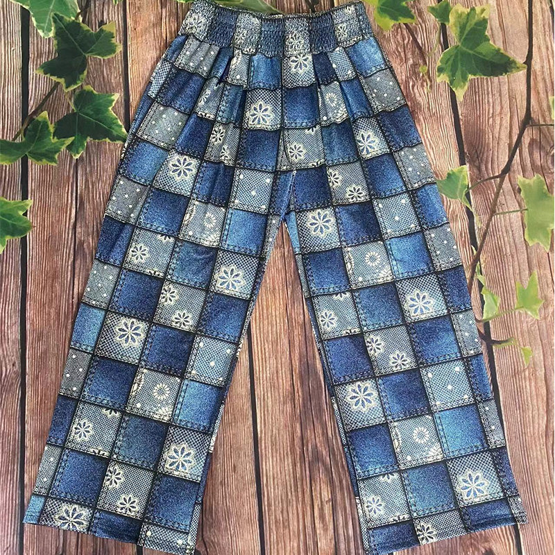 Patchwork-Damenhose med långt ben