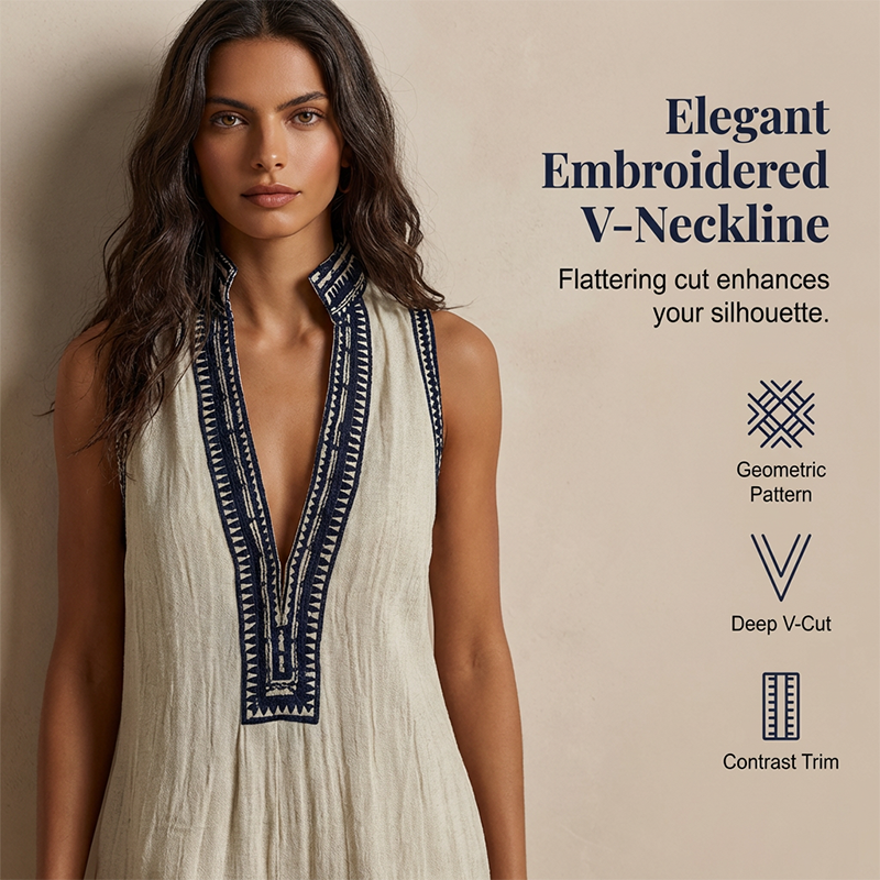 Ärmlös damjumpsuit med V-ringning och vida ben