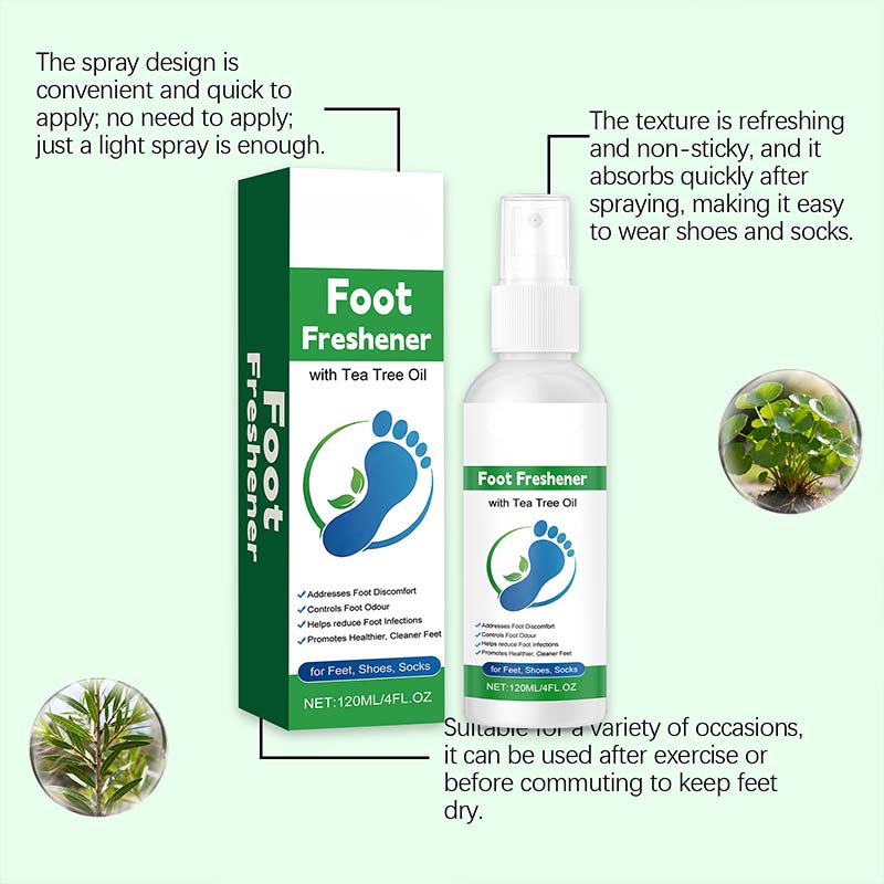 Deodoriserande & återfuktande fotspray – tea tree oil, kolloidalt silver & mild formula 🦶✨