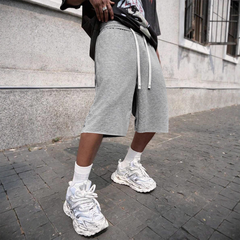 Mäns Casual Drawstring Knälängd Shorts