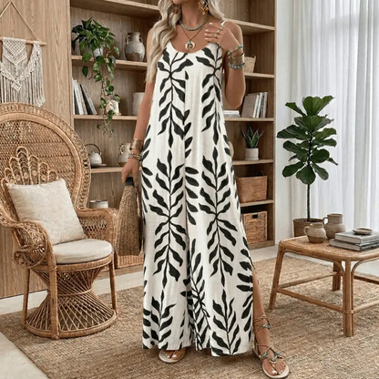 Kvinnors blad tryck spaghetti rem jumpsuit